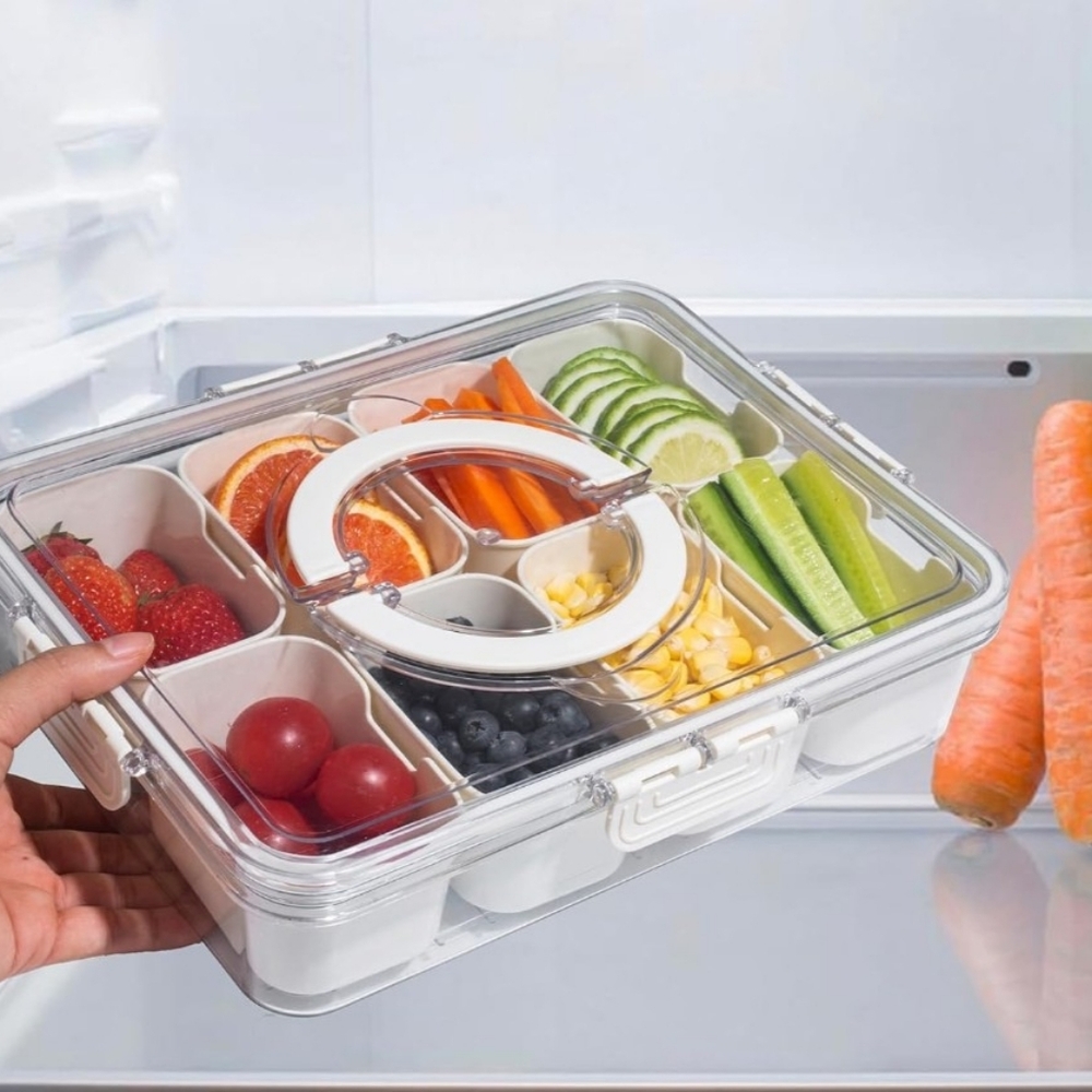 Snackle Box Storage Divided Container With Handle White BPA Free -New-